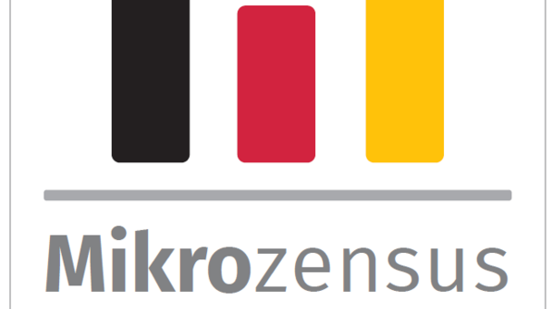 symbolische Darstellung des Mikrozensus in Form dreier Säulen in schwarz rot gold