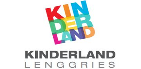 Logo von Kinderland Lenggries. Abgebildet ist ein Kinderland-Schriftzug aus bunten Buchstaben und darunter "Kinderland Lenggries" als Text.