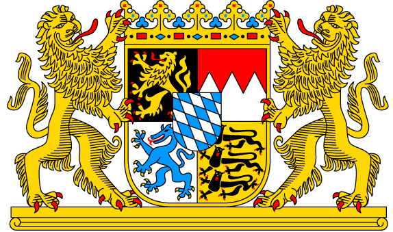 Blauer Schriftzug "Bayerisches Landesamt für Statistik" zusammen mit dem Bayerischen Wappen. 