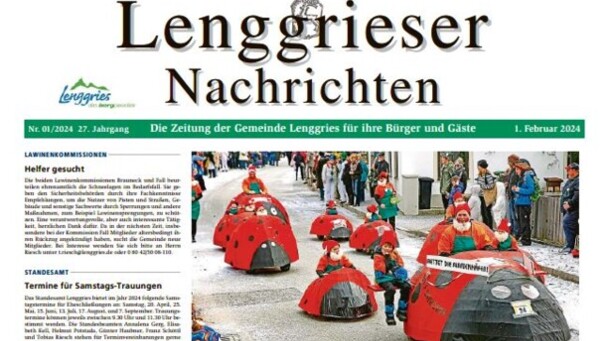 Deckblatt der Lenggrieser Nachrichten (LENA) Ausgabe 01/2024 vom 01.02.2024.