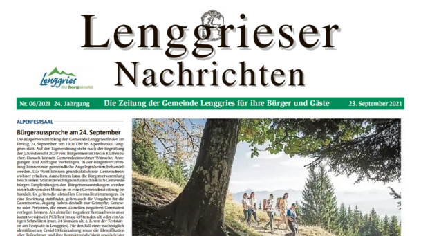 Deckblatt der Lenggrieser Nachrichten (LENA) Ausgabe 06/2021 vom 23.09.2021.