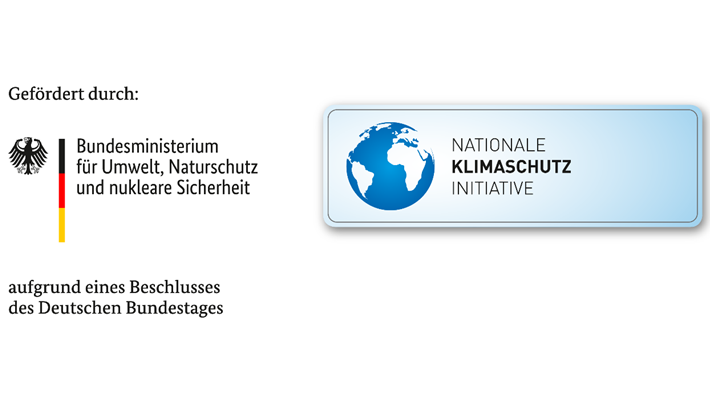 Logo des Bundesministeriums für Umwelt, Naturschutz und nukleare Sicherheit (Bundesandler) sowie Logo der Nationalen Klimaschutz Initiative (blaue Weltkugel).