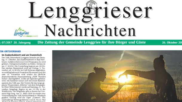 Deckblatt der Lenggrieser Nachrichten (LENA) Ausgabe 07/2017 vom 26.10.2017.