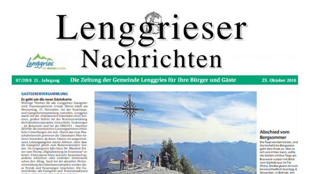 Deckblatt der Lenggrieser Nachrichten (LENA) Ausgabe 07/2018 vom 25.10.2018.