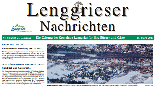 Deckblatt der Lenggrieser Nachrichten (LENA) Ausgabe 02/2023 vom 16.03.2023.