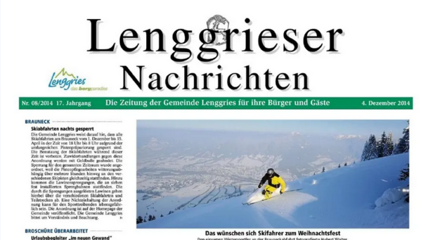 Deckblatt der Lenggrieser Nachrichten (LENA) Ausgabe 08/2014 vom 04.12.2014.
