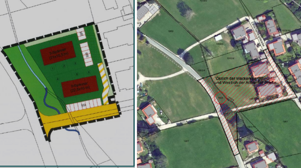 Lageplan und Orthophoto zum Einheimischenmodell "Enzianstraße".